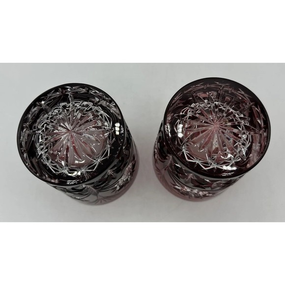 2 Bohemian AJKA Crystal Ruby Red Etched Glasses Snowflake Winter Holiday RARE - Picture 11 of 13